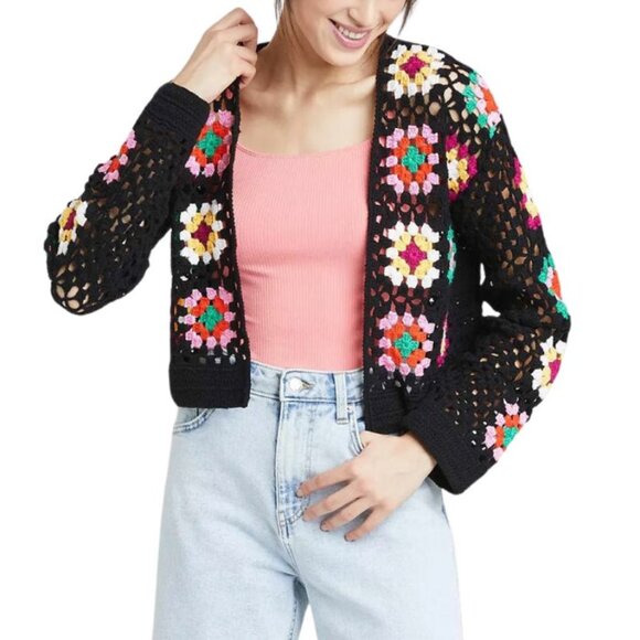Crochet Granny Square Cropped Cardigan Sweater Size XS - Picture 1 of 8